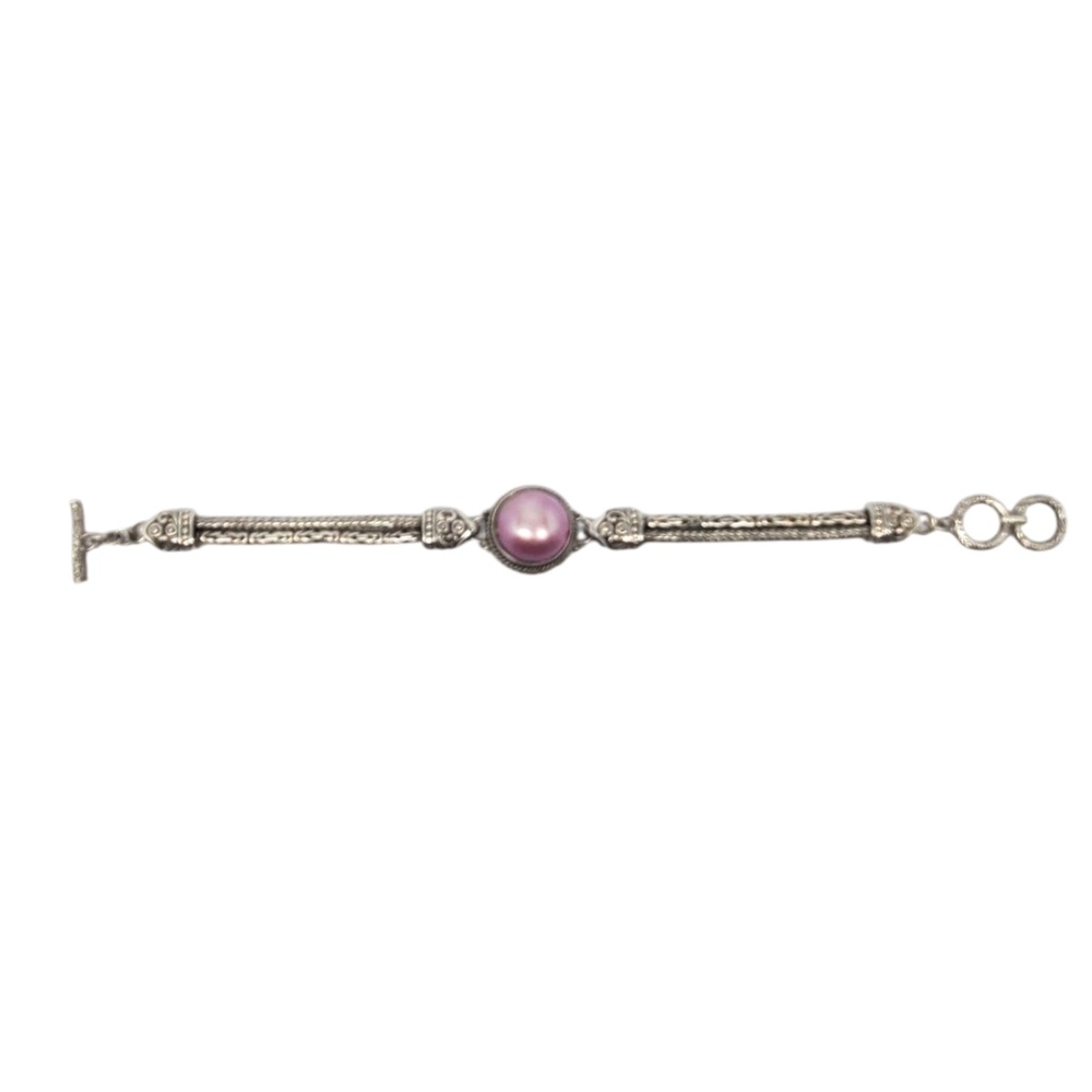 Sterling Silver Pink Mabe Pearl Chain Bracelet #21169